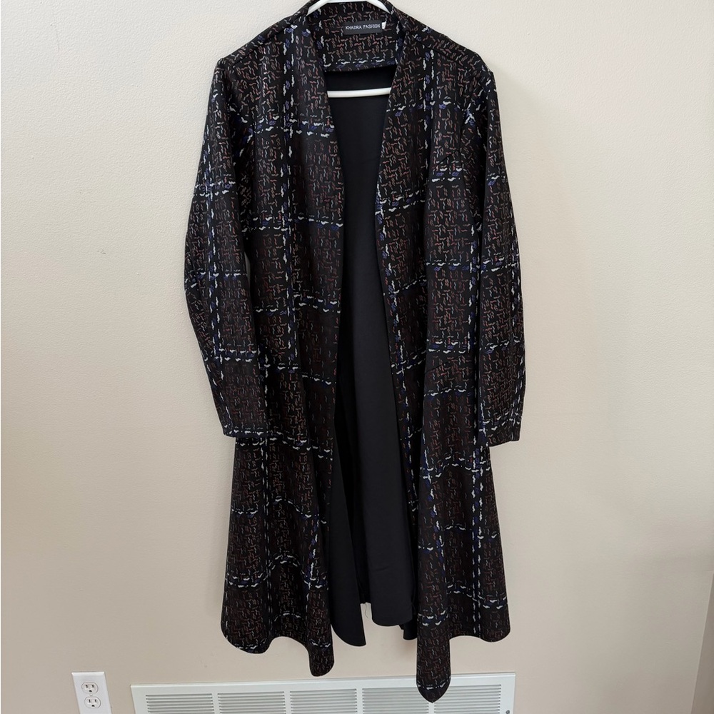 Plaid Patterned Long Coat, Sz M - Picture 8 of 13